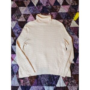 Vintage 90s Cable Knit Sweater Womens XL Knit Turtleneck Soft Cottage Grandma